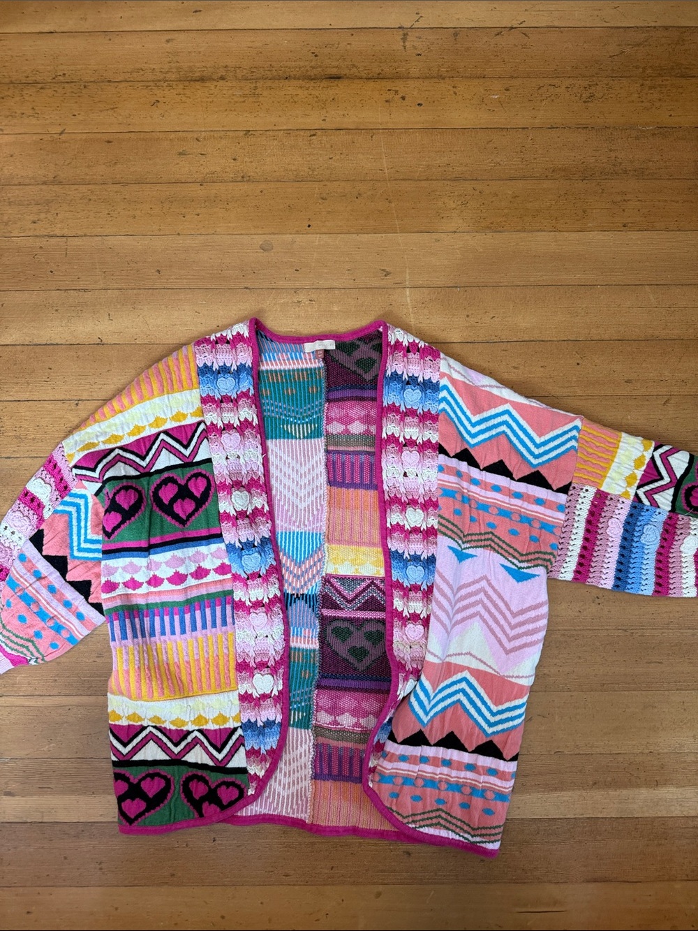 Pilcro Multicolor Patchwork Open-Front Cardigan — Pink, Blue, Yellow, Green